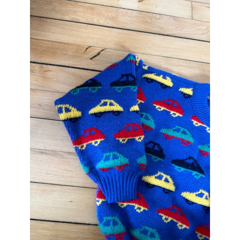 Vintage 80s/90s colorful car fairisle print sweater youth‎ Retro